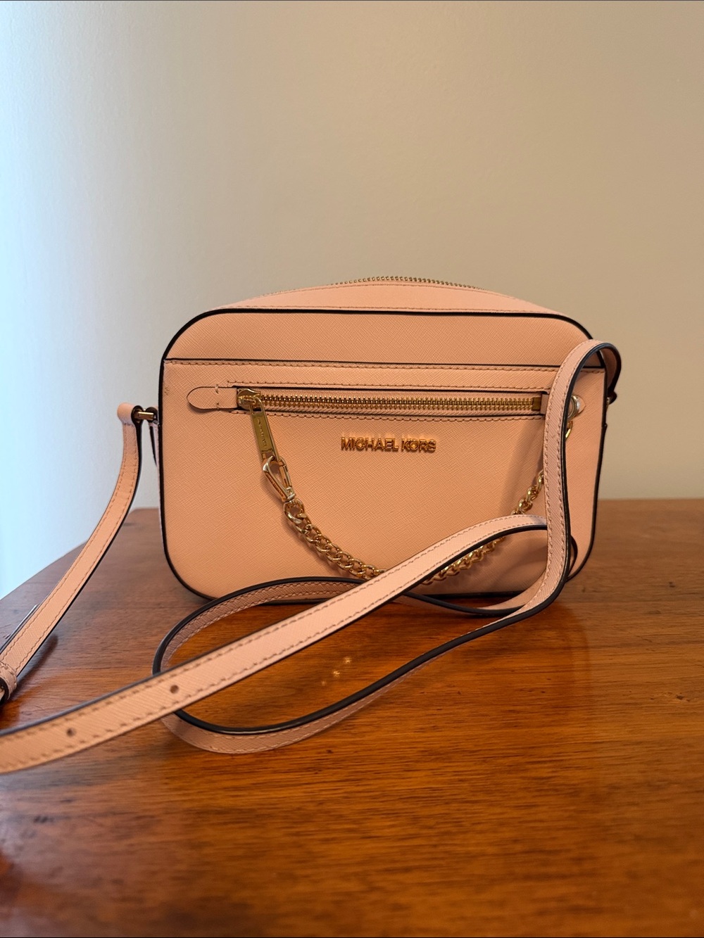 Michael Kors Blush Pink Crossbody Camera Bag with Gold Hardware